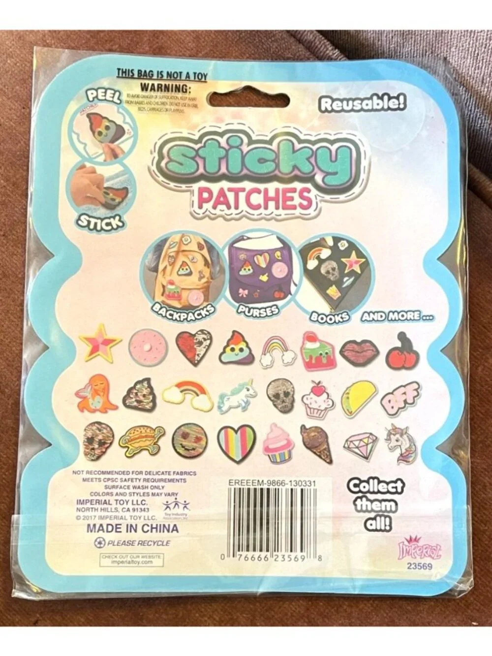 Imperial Toy Reusable Sticky Patches Hamburger Fast Food Peel Stick Patch NIP